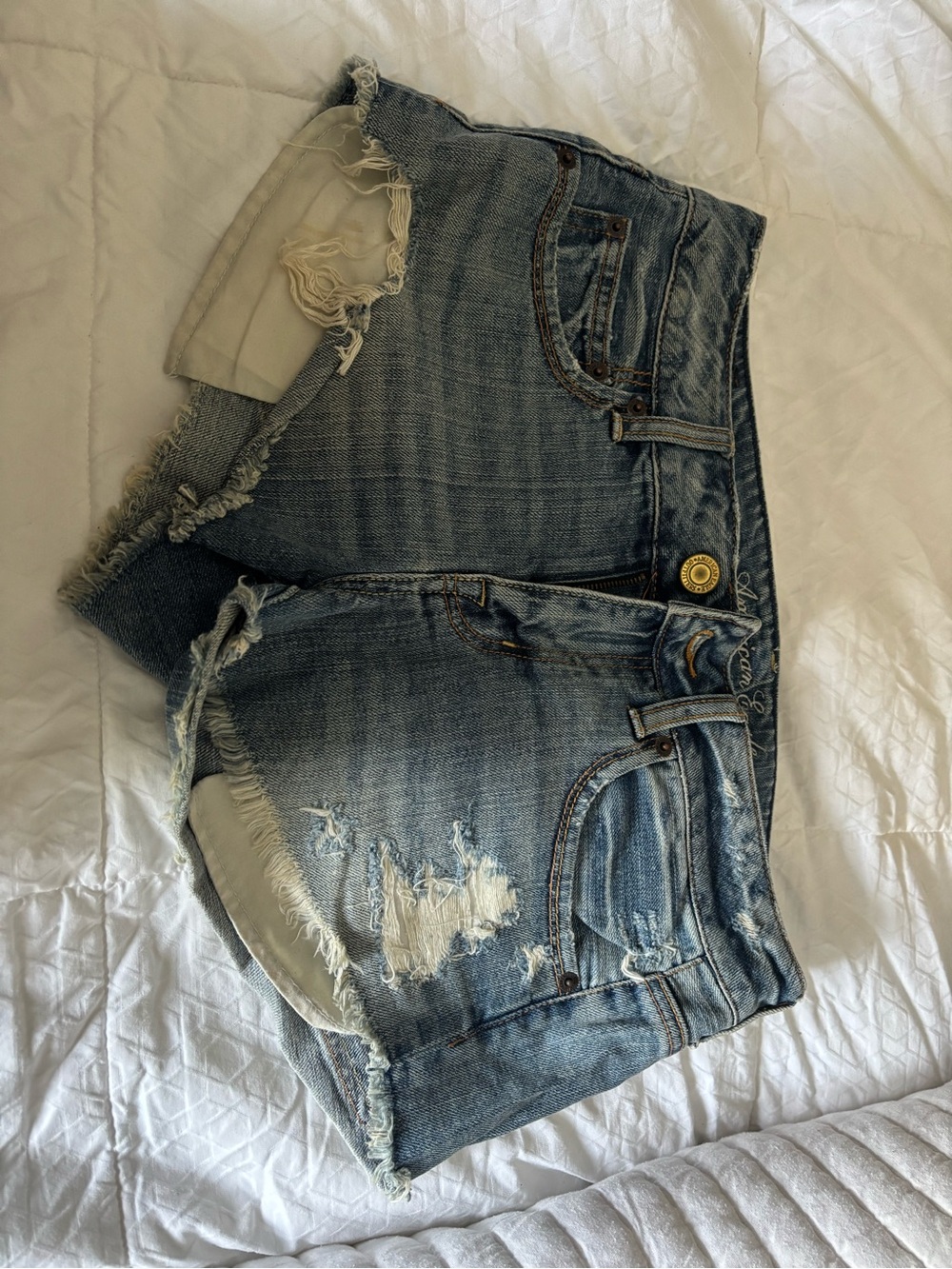 American Eagle Outfitters Distressed Light Blue Denim Shorts